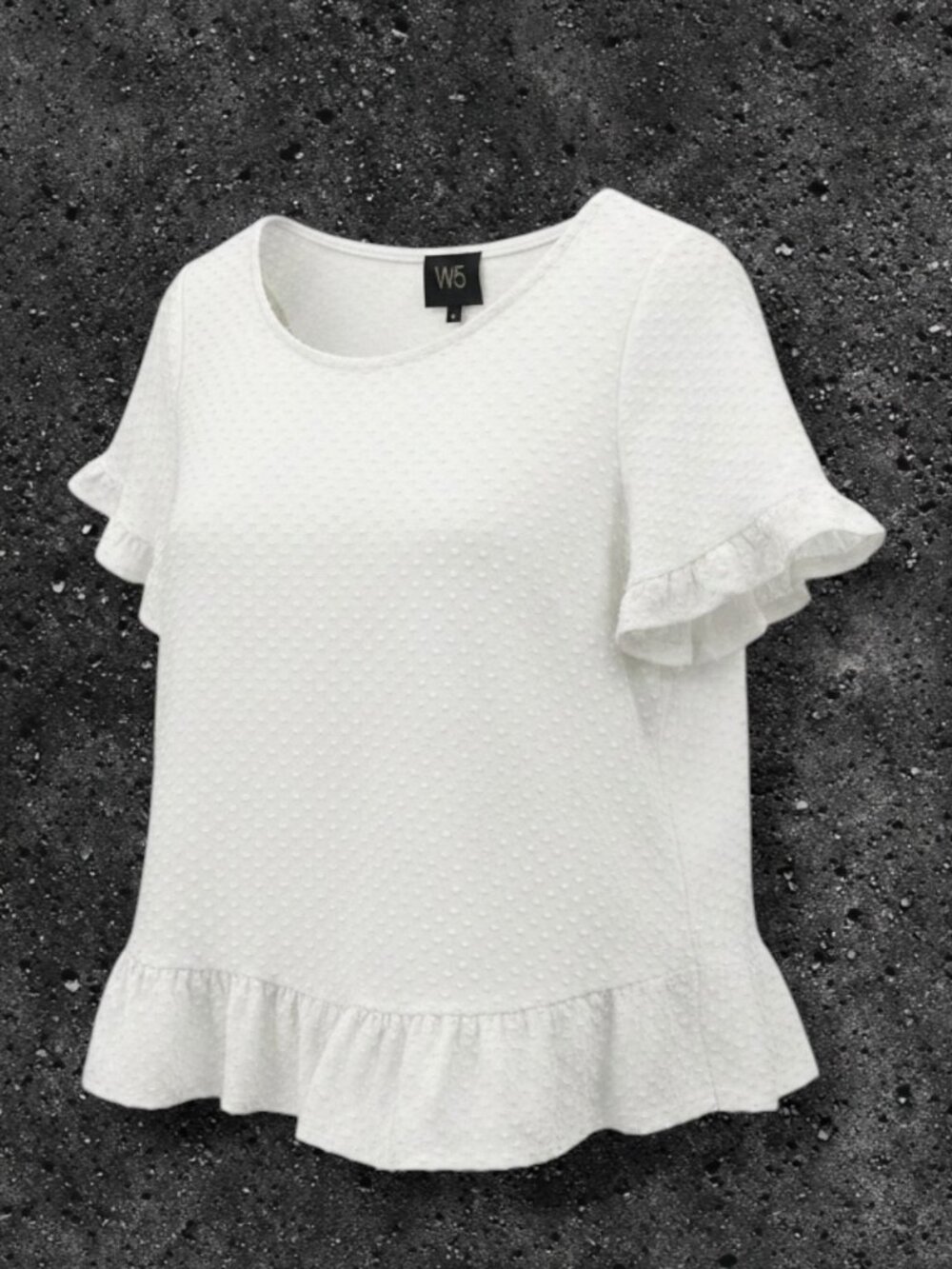 W5‎ White Swiss Dot Ruffle Hem Blouse Small